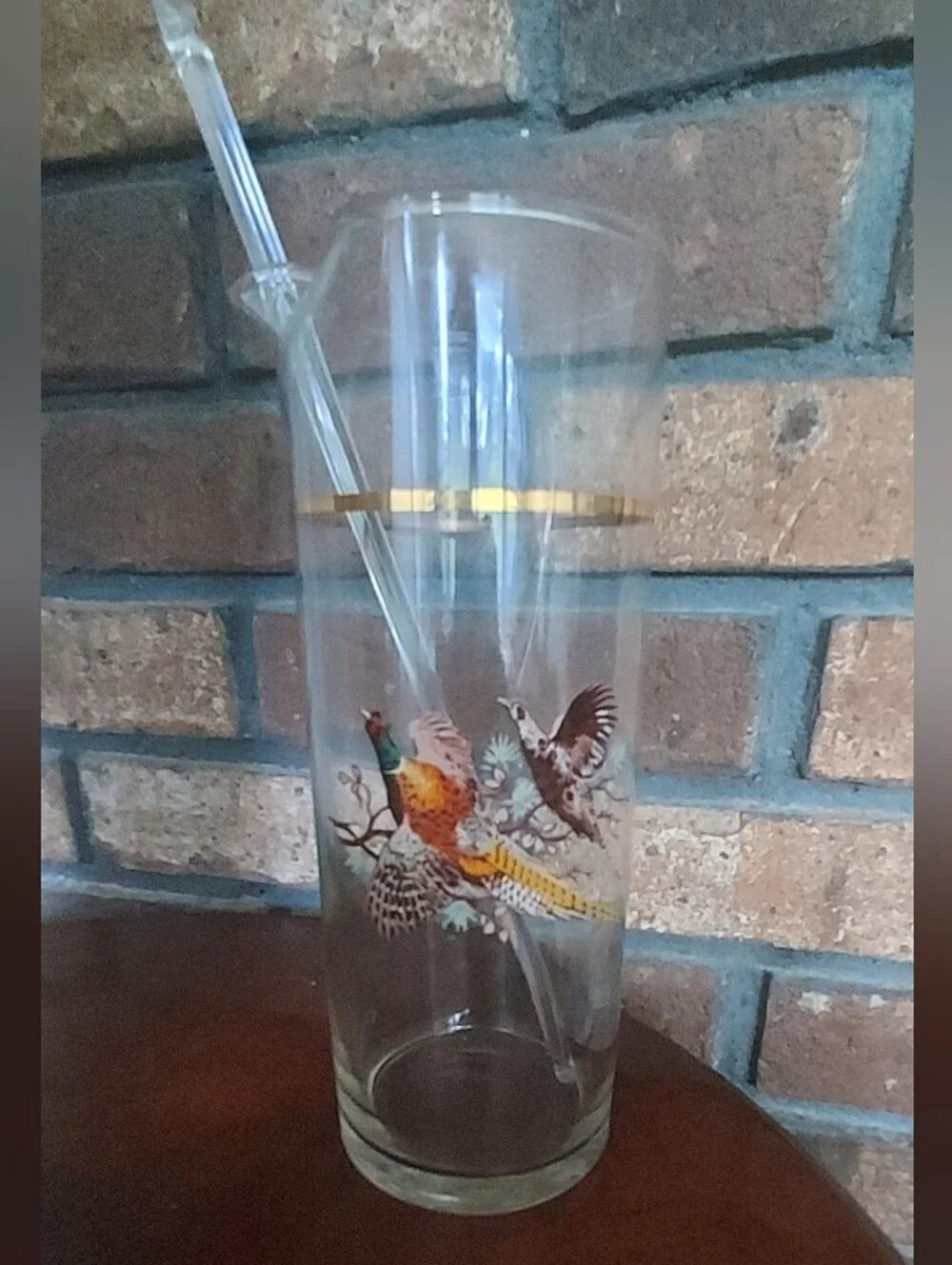 Princess House Wild Pheasant Bird Cocktail Martini Mixer Pitcher Stirrer Rustic